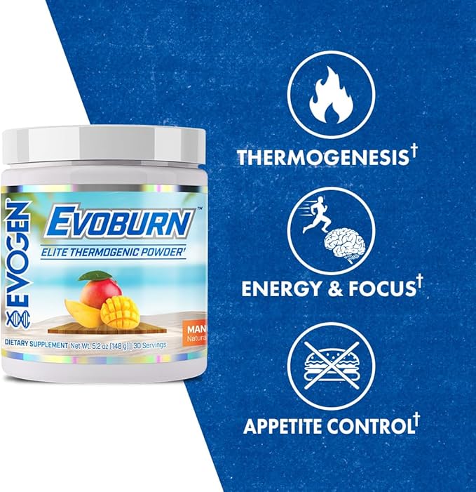 Evogen Evoburn - Thermogenic Fat Burner for Men & Women | Energy, Focus, & Appetite Control | Advanced Metabolism Booster Fat Burner Formula with MitoBurn & Caffeine | Mango | 30 Servings