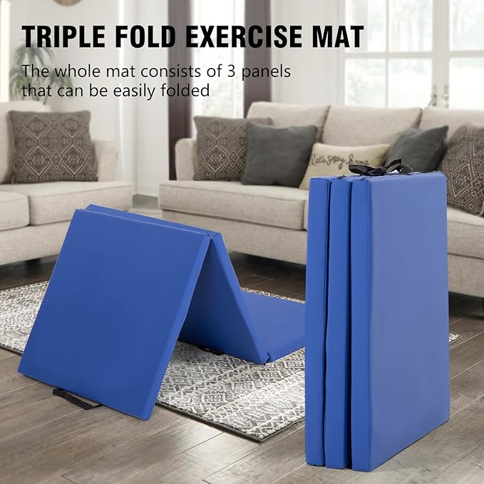 Gymnastics Tumbling Mats Portable Gymnastics Mat Foldable Tumbling Mat 2'x6'/4'x8' PU Leather Exercise Mat Yoga Mat with Carrying Handles for home Workout outdoor Yoga Gymnastics