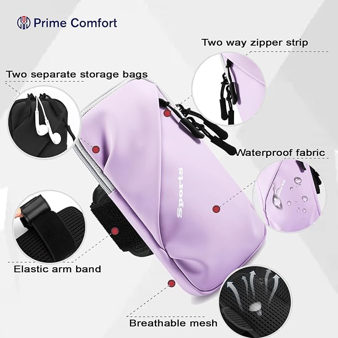 Phone Holder Arm Bands, Small Crossbody Shoulder Holsters Bag with Arm Band, Fits iPhone and All Cell Phones, Use for Running, Walking, Hiking & Biking (Plus Size Purple)