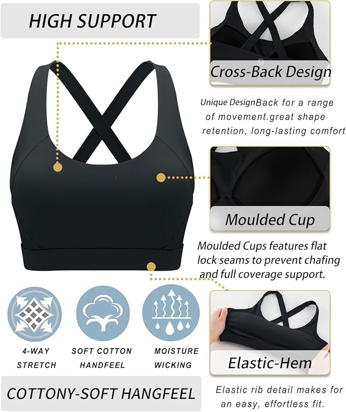 RUNNING GIRL Sports Bra for Women High Support Molded Cup Strappy Running Sports Bras with Sewn in Pads