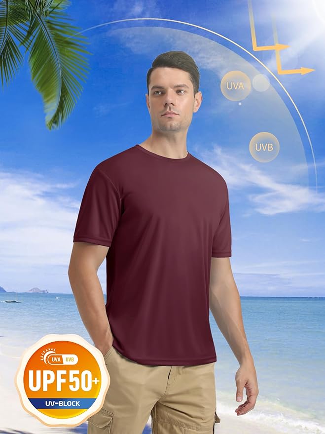 MAGCOMSEN Men's Short Sleeve UPF 50+ T-Shirt Quick Dry Rash Guard Athletic Running Swim Top Tee Performance Water Shirts