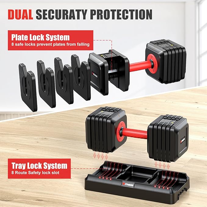 XDDIAS Adjustable Dumbbell Set of 2-25LB/55LB Set-1Sec Adjustable Dumbbell Weights-5 in 1 Free Weights Dumbbells Set with Effortless Tray/No-Slip Handle-Compact Size for Women/Men at Home Gym