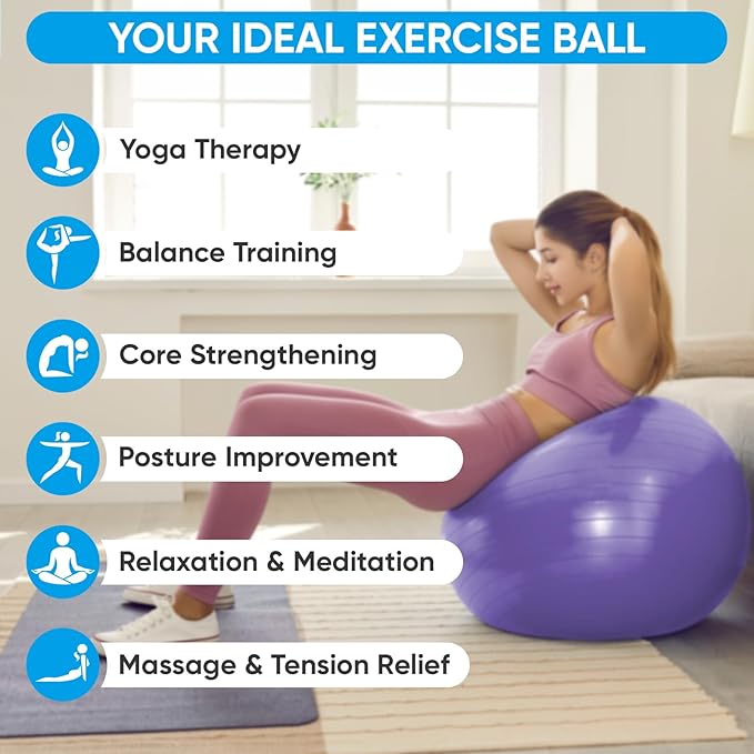 APEXUP Yoga & Pilates Ball - Anti Slip Heavy Duty Gym Ball for Fitness, Balance & Core Workout