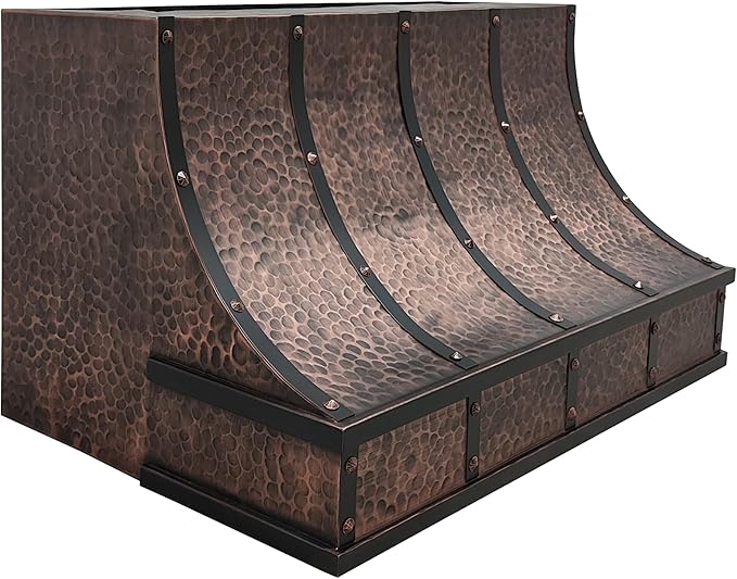 CT Copper Tailor Sloped Copper Vent Hood Island Mount,54'' W,36''H,1260 CFM Exhaust Fan,Stainless Steel Vent,LED Light,Dishwasher-Safe Baffle Filters,VH8TR1