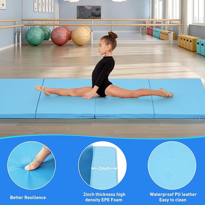 ZENOVA Gymnastics Mat 6'x3'x2''/4'x8'x2'' Exercise Mat Gym Mat for Home Aerobics Workout Foldable Tumbling Mat Children Gifts