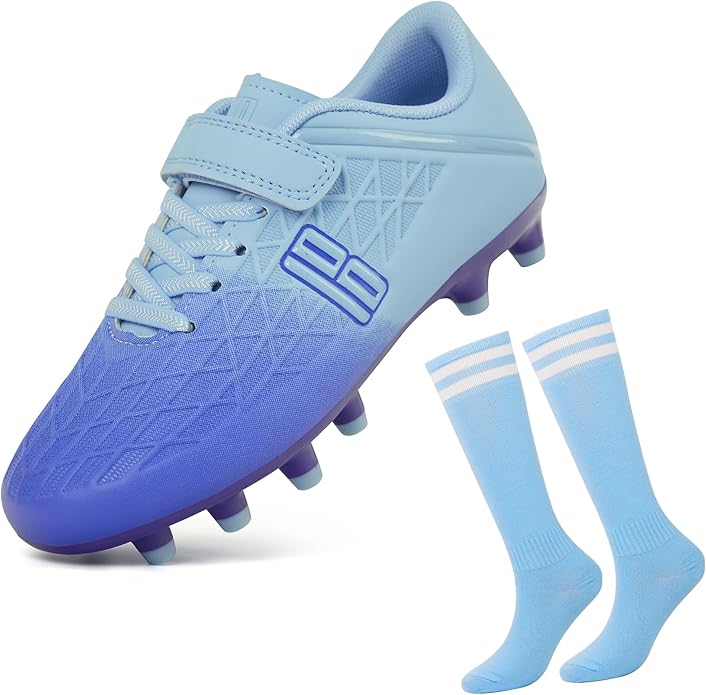 brooman Kids Firm Ground Soccer Cleats Boys Girls Football Cleats with Soccer Socks