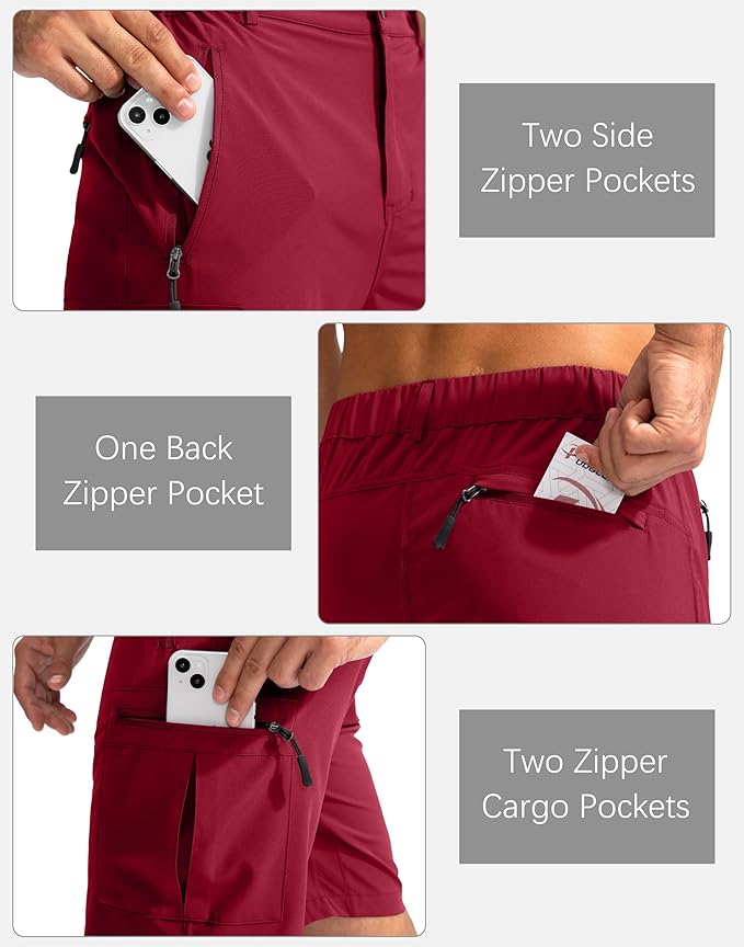 Pudolla Men's Hiking Cargo Shorts 9" Lightweight Outdoor Work Shorts for Men Travel Golf Camping Casual with 5 Zipper Pockets