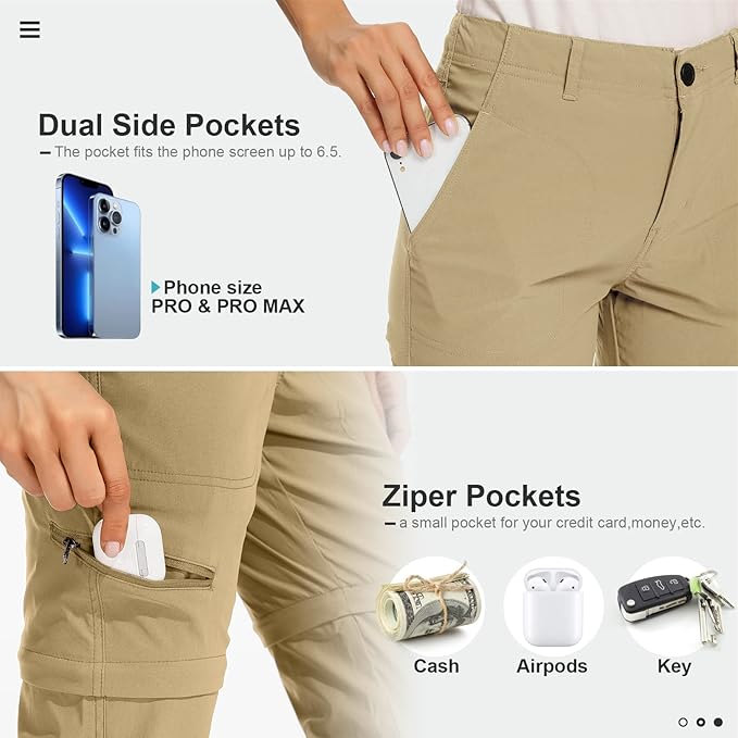 Women's Hiking Pants Convertible Zip Off Lightweight Quick Dry Outdoor Travel Camping Safari fising Pants