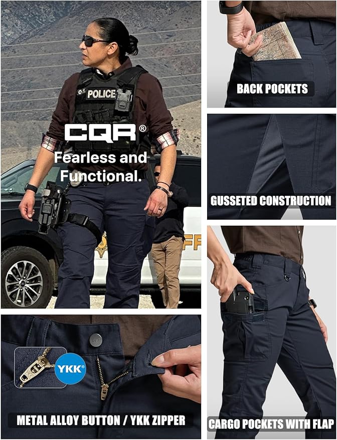 CQR Women's Flex Stretch Tactical Pants, Water Resistant Ripstop Cargo Work Pants with Pockets for Outdoor & Hiking