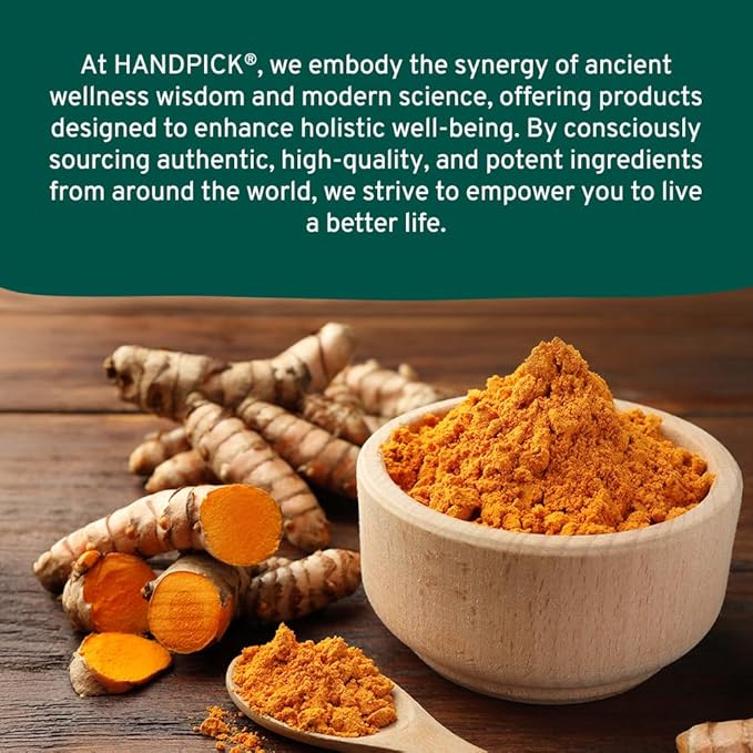 HANDPICK Lakadong High Curcumin Turmeric Powder (226g/ 8oz) Non GMO, Gluten Free, 100% Raw, Sourced from India, High Curcumin, Premium Quality, Packed in Resealable Ziplock Pouch