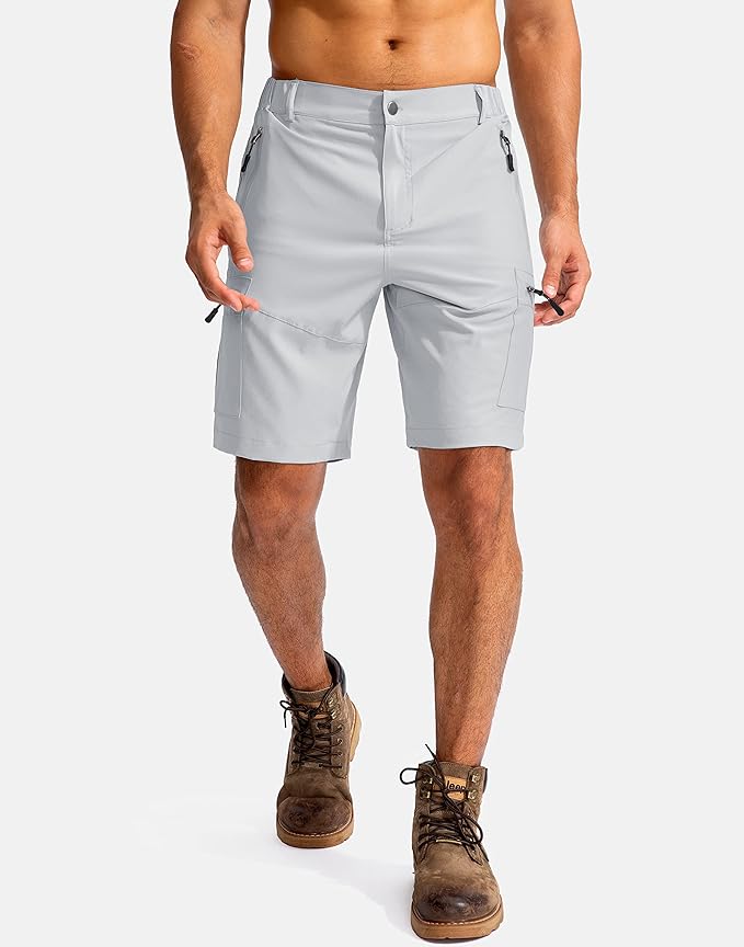 Pudolla Men's Hiking Cargo Shorts 9" Lightweight Outdoor Work Shorts for Men Travel Golf Camping Casual with 5 Zipper Pockets