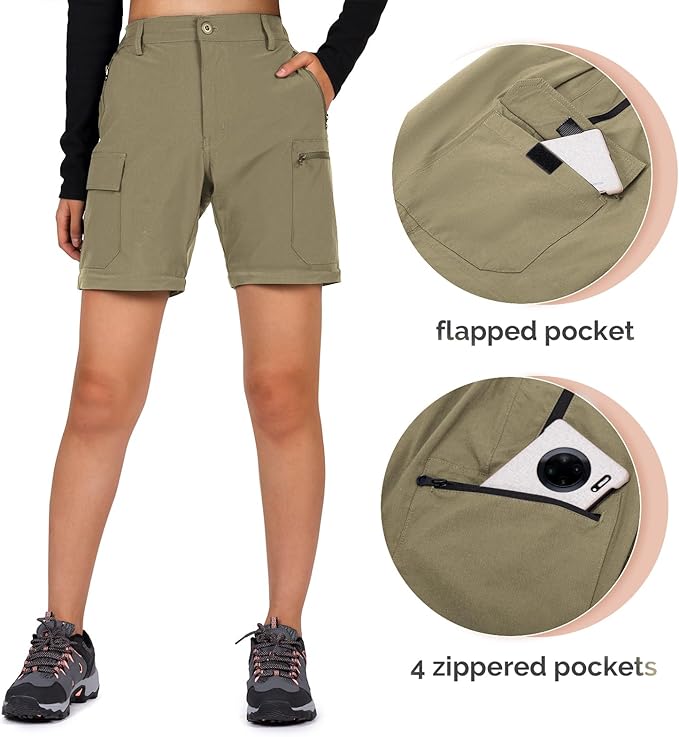 Cycorld Women's-Hiking-Pants-Convertible Quick-Dry-Stretch-Lightweight Zip-Off Outdoor Pants with 5 Deep Pockets