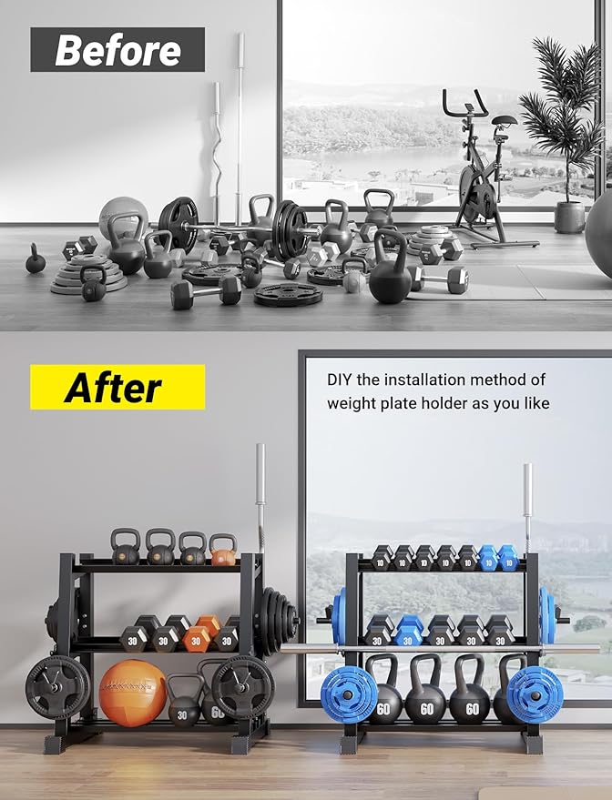 YOLEO Dumbbell Rack - 3 Tier & 5 Tier Compact Weight Rack for Dumbbell, Kettlebell, Barbell, Heavy Duty Weight Storage Organizer, Space-Saving Dumbbell Storage Stand Holder for Home Gym - 1100LBS Capacity (Rack Only)