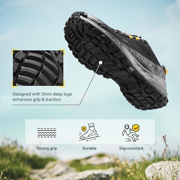 FitVille Men Waterproof Hiking Shoes Extra Wide Walking Shoes Slip-Resistant Trekking Trainers All-Terrain Quick Lace Sneakers for Travel, Camping, Running