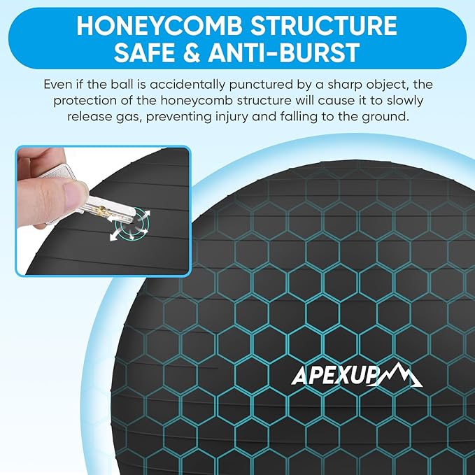 APEXUP Yoga & Pilates Ball - Anti Slip Heavy Duty Gym Ball for Fitness, Balance & Core Workout