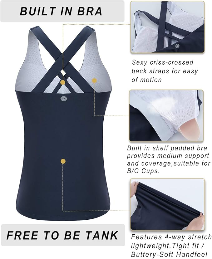 RUNNING GIRL Sports Bra for Women, Criss-Cross Back Padded Strappy Sports Bras Medium Support Yoga Bra with Removable Cups