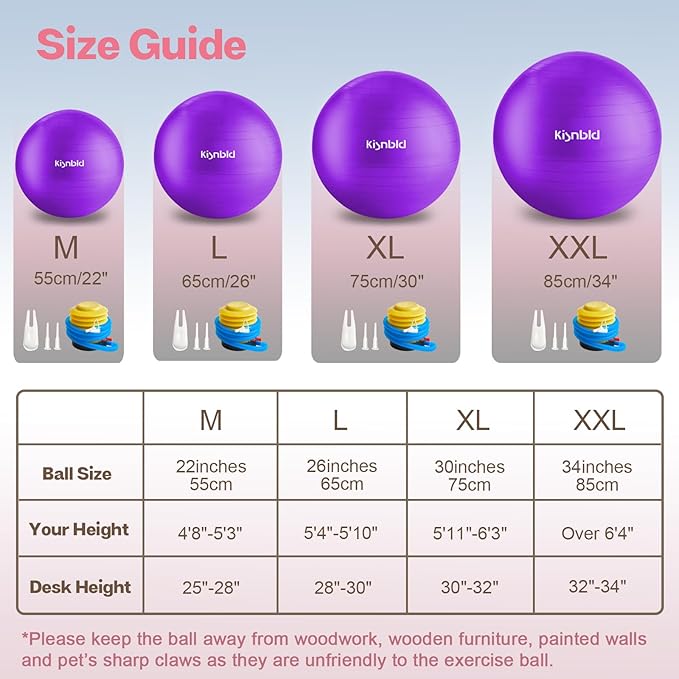 Exercise Ball, Extra Thick Yoga Ball for Workout Pregnancy Stability, 4 Sizes Anti-Burst Balance Ball with Foot Pump - Heavy Duty Fitness Ball Chair for Office, Home & Gym