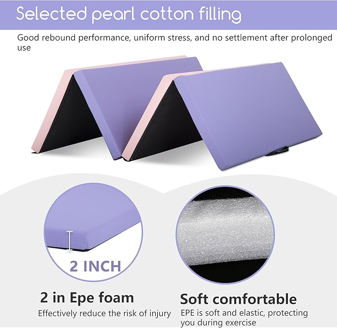 Gymnastics Tumbling Mats Portable Gymnastics Mat Foldable Tumbling Mat 2'x6'/4'x8' PU Leather Exercise Mat Yoga Mat with Carrying Handles for home Workout outdoor Yoga Gymnastics