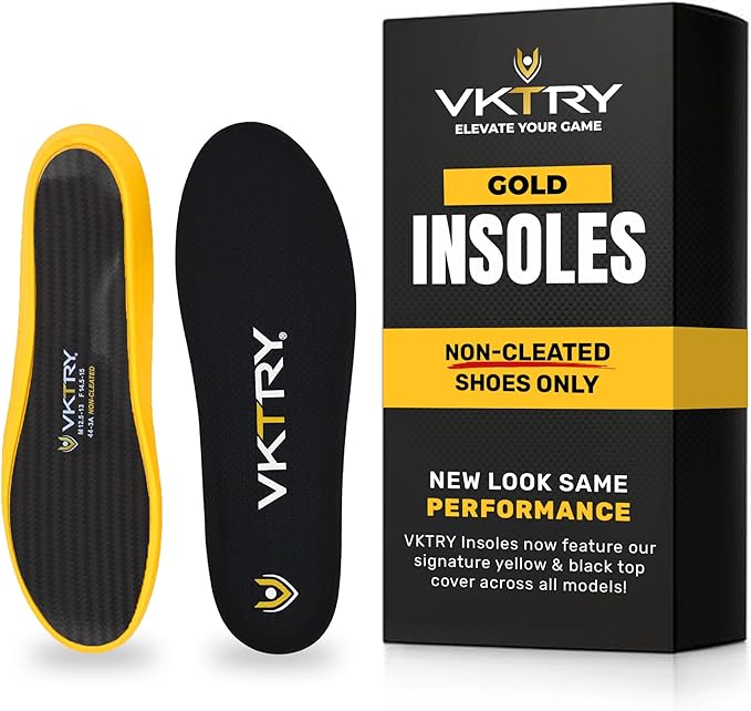 VKTRY Gold for Non-Cleated Shoes - Carbon Fiber Performance Insoles - Customized Athletic Inserts for Sports Basketball Volleyball Running & More | Shock Absorption US M6.5-7, W8.5-9, 121-170lbs