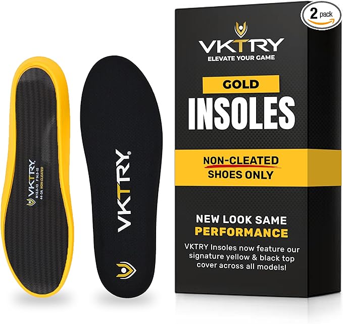 VKTRY Gold for Non-Cleated Shoes - Carbon Fiber Performance Insoles - Customized Athletic Inserts for Sports Basketball Volleyball Running & More | Shock Absorption US M6.5-7, W8.5-9, 171-220lbs