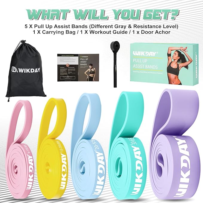 Resistance Bands, Pull Up Bands, Workout Bands for Exercise, Thick Heavy Resistance Band Set with Door Anchor, Elastic Bands for Body Stretching, Crossfit Training at Home/Gym Men & Women Women