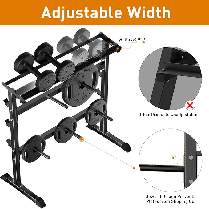 UBOWAY Compact Dumbbell Rack Stand Barbell Rack: Weight rack for Dumbbells, Olympic Barbell Bar, Olympic Weight Plates - Weight Storage Rack for Strength Training Home Gym Fitness Exercise Equipment