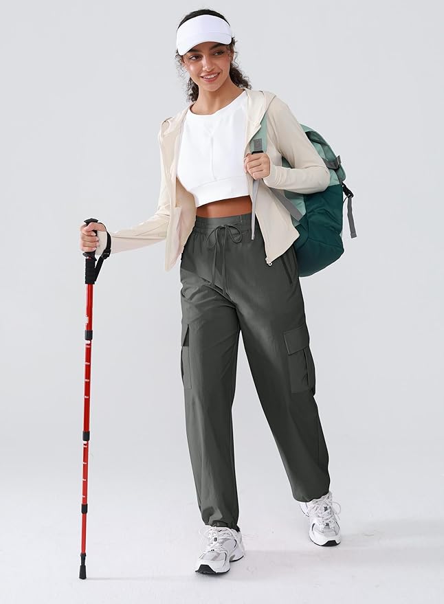 Hiking Pants Women Lightweight Cargo Pants Quick Dry Water Resistant Outdoor Travel Pants with Zipper Pockets