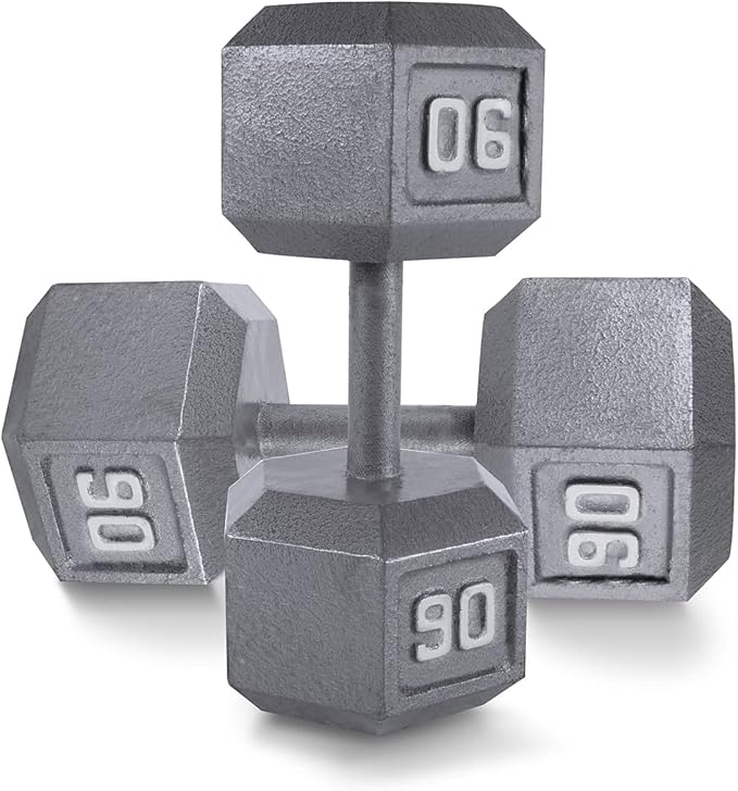 WF Athletic Supply Cast Iron Solid Hexagon Gray/Black Dumbbells, Strength Training Free Weights Set of 2 for Women and Men, Hand Weights Sold by Pairs, Multi-Select Size Options Available
