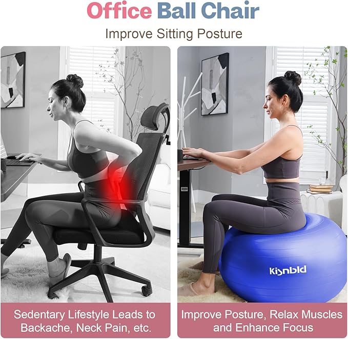 Exercise Ball, Extra Thick Yoga Ball for Workout Pregnancy Stability, 4 Sizes Anti-Burst Balance Ball with Foot Pump - Heavy Duty Fitness Ball Chair for Office, Home & Gym