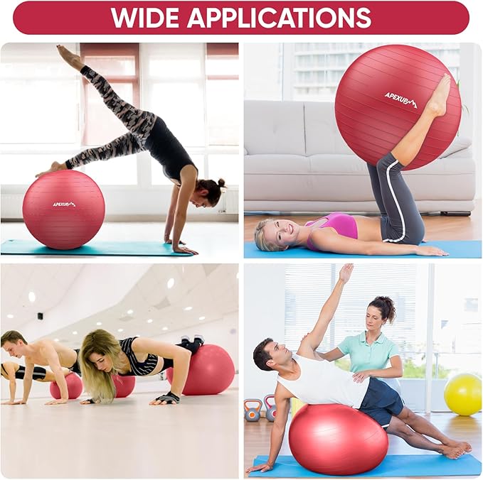 APEXUP Yoga & Pilates Ball - Anti Slip Heavy Duty Gym Ball for Fitness, Balance & Core Workout