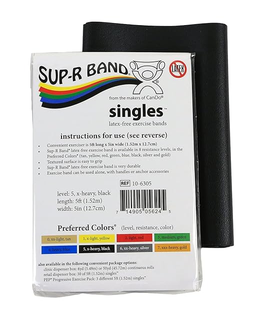 CanDo 10-6305 Sup-R Latex Free Exercise Band, 5' Singles, X-Heavy, Black