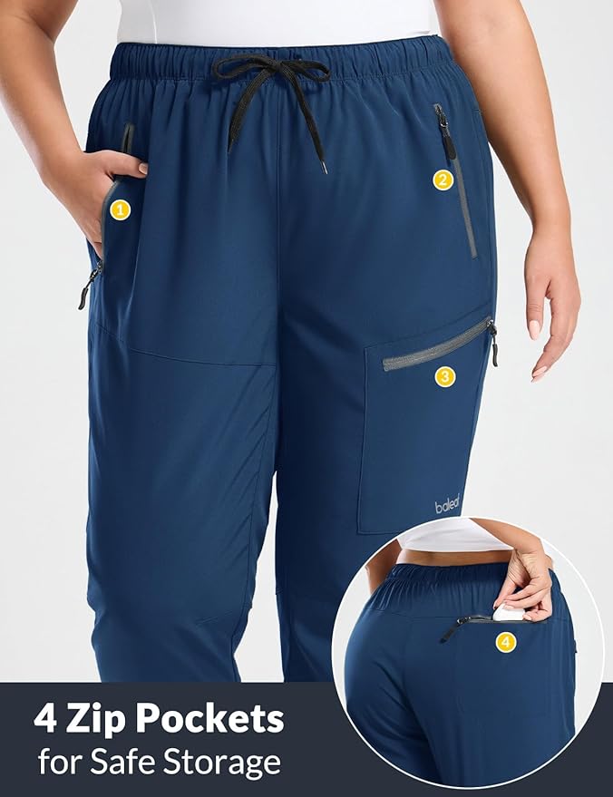 baleaf Plus Size Pants for Women Hiking Cargo Water Resistant UPF 50+ Cargo Joggers Zipper Pockets