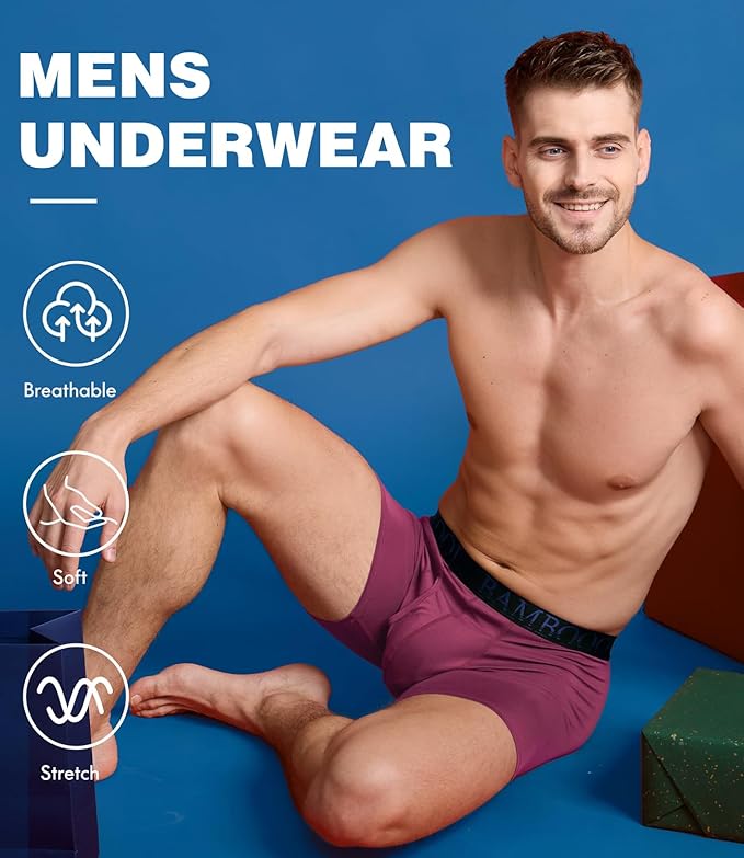 BAMBOO COOL Men's Ultra ComfortSoft Underwear, Moisture Wicking & Breathable No Ride Up Boxer Briefs with Fly, Multipack