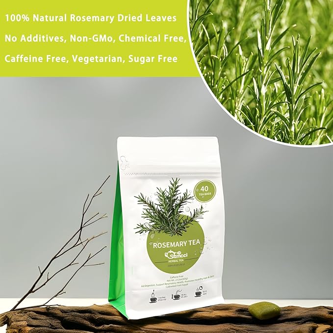 Samcci - Rosemary Tea, 40 Teabags, 1.5g/bag - Pure Dried Rosemary Leaves Tea Bags- Cultivated From Egypt - Non-GMO - Caffeine-free - Support Respiratory Health & Support Hair Growth
