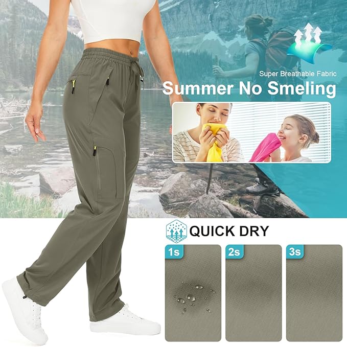 Womens Hiking Pants Quick Dry UPF 50 Lightweight Travel Golf Cargo Safari Pants Zipper Pockets