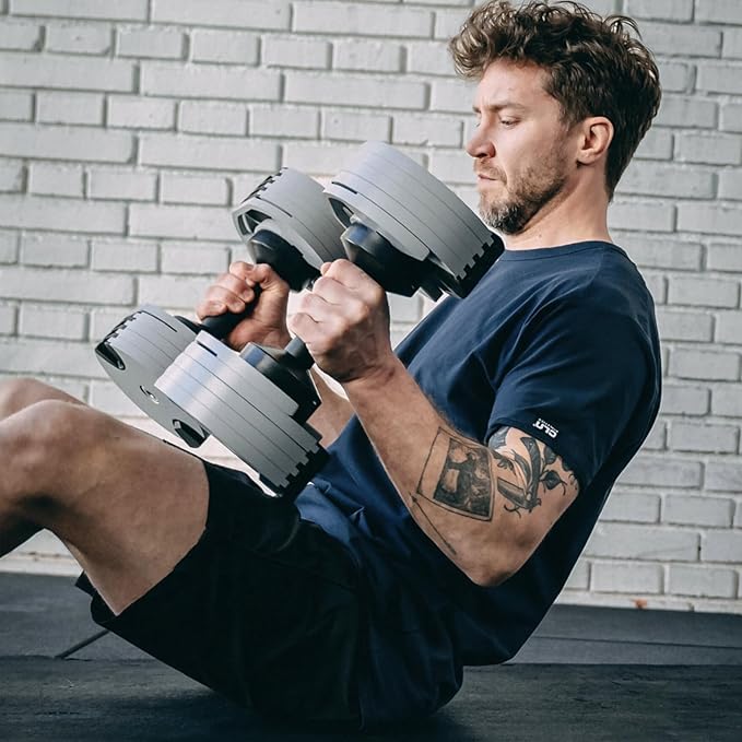 NÜOBELL® Adjustable Dumbbell Set, 5-50 LB or 5-80 LB, Easy Twist 2024-25 Model, All-In-One Weights Set (Pair) for Home, Original Manufacturer