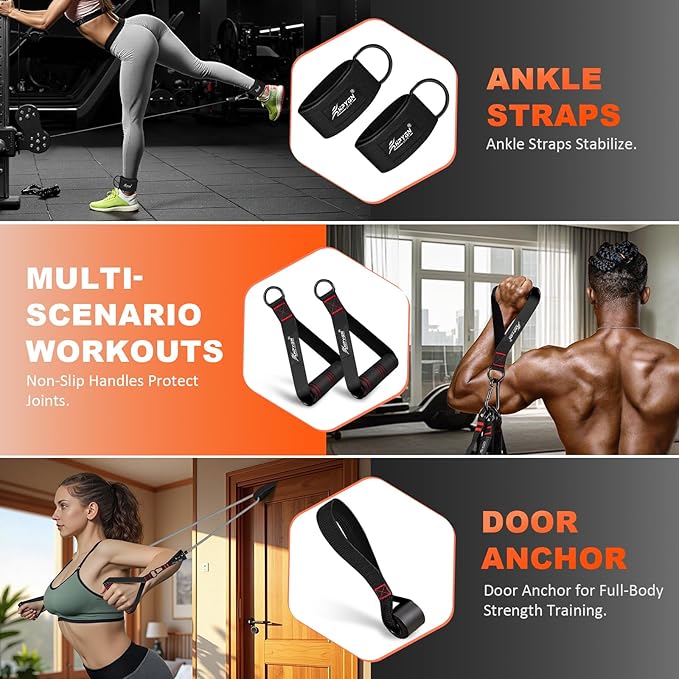 HPYGN Resistance Bands, Exercise Bands with Handles, Fitness Bands, Workout Bands with Door Anchor and Ankle Straps, for Heavy Resistance Training, Physical Therapy, Shape Body, Yoga, Home Workout Set