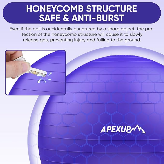 APEXUP Yoga & Pilates Ball - Anti Slip Heavy Duty Gym Ball for Fitness, Balance & Core Workout