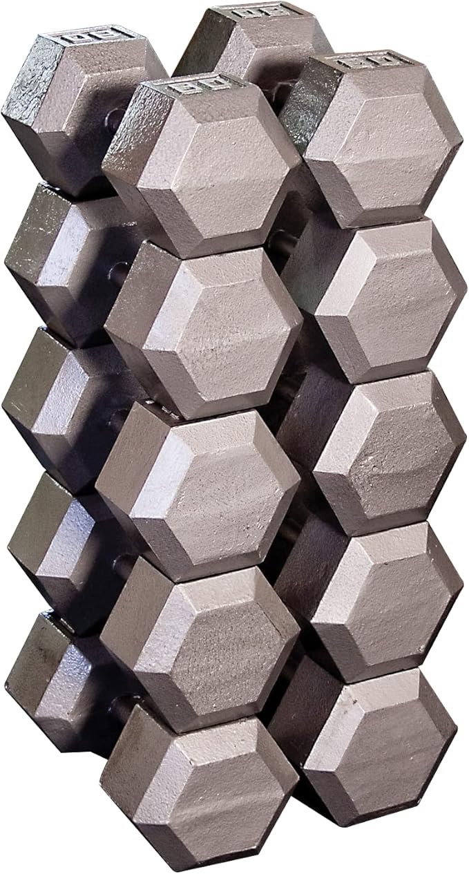 Body-Solid Cast Iron Hexagon Dumbbell, Hand Weights For Men and Women, Weight Dumbbells for Strength Training, Body Building Home Gym Training Gear