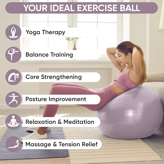 APEXUP Yoga & Pilates Ball - Anti Slip Heavy Duty Gym Ball for Fitness, Balance & Core Workout