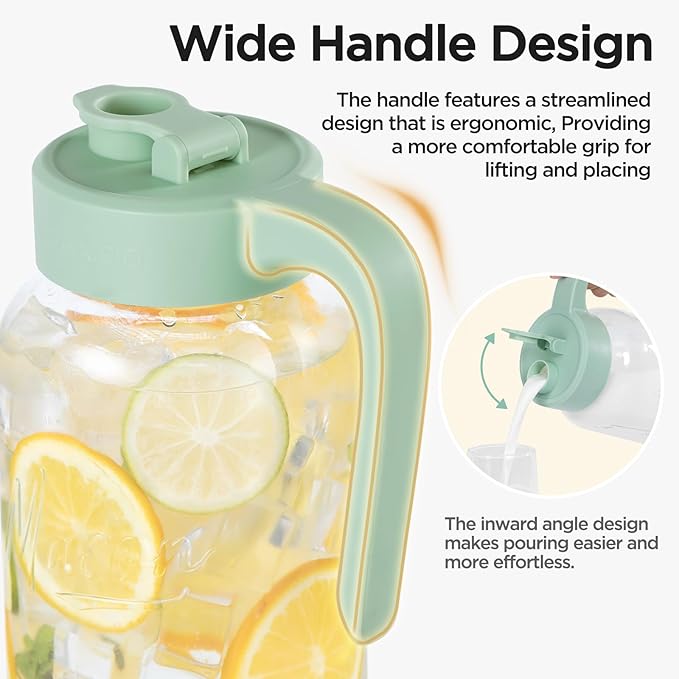Mason Jar Pitcher - Airtight & Leakproof Glass Pitcher with Lid[set of 2], Perfect for Breastmilk, Cold Brew, and Sun Tea, 2 Quart (64 oz) Mason Jar with Pour Spout Lid