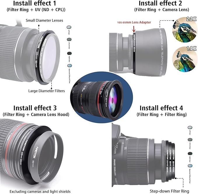 105mm Lens to 95mm Camera Lens Adapter,105mm to 95mm Filter Step-Down Ring Adapter Ring,Compatible All 95mm Filter Accessory