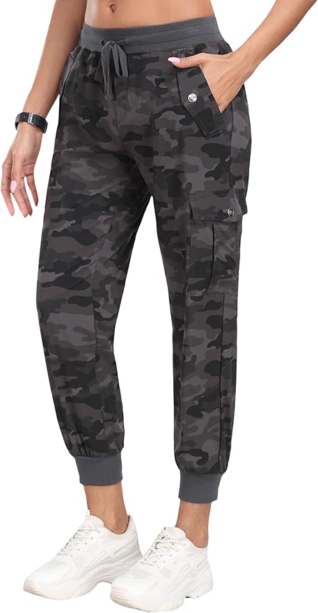 MoFiz Women's Outdoor Cargo Pants Lightweight Joggers Elastic Waist Athletic Hiking Sweatpants Casual Travel Pant with Pocket