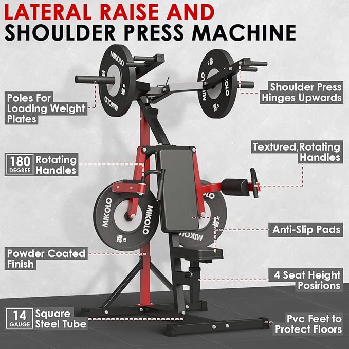 Mikolo Deltoid and Shoulder Press Machine, Lateral Raise Machine with Adjustable Seat and Backrest, 800 Weight Capacity Upper Body Machine