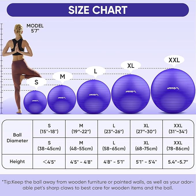 APEXUP Yoga & Pilates Ball - Anti Slip Heavy Duty Gym Ball for Fitness, Balance & Core Workout