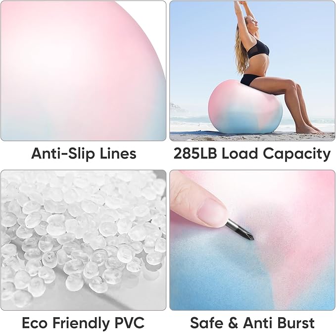 APEXUP Yoga & Pilates Ball - Anti Slip Heavy Duty Gym Ball for Fitness, Balance & Core Workout