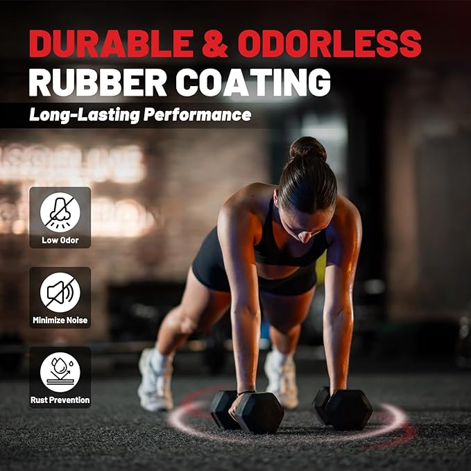 PAPABABE Hex Dumbbell Set 45-550 lb, Rubber Encased Home Gym Dumbbells, Weights Dumbbells for Women & Men, Hand Weight for Strength Training