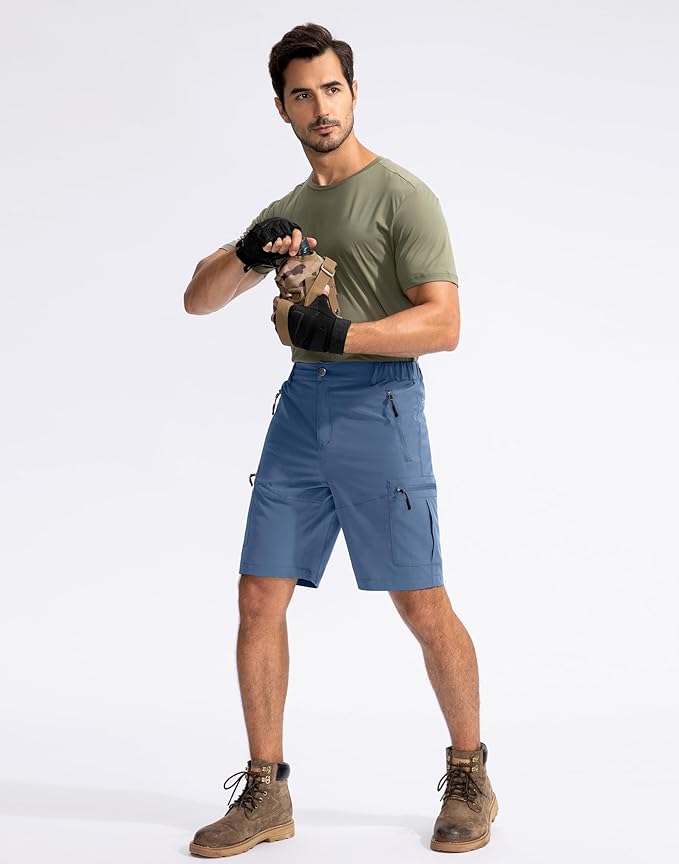 Pudolla Men's Hiking Cargo Shorts 9" Lightweight Outdoor Work Shorts for Men Travel Golf Camping Casual with 5 Zipper Pockets