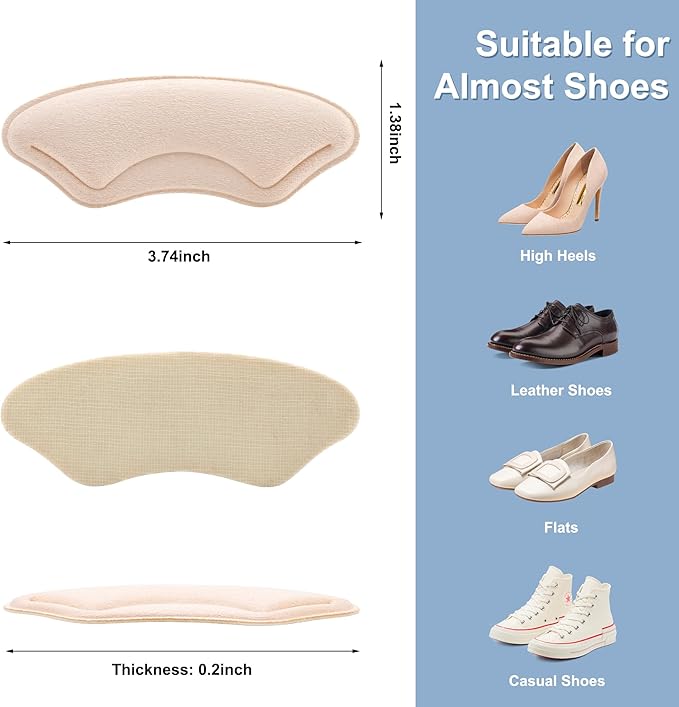6 Pairs Comfowner Heel Cushion Pads, Comfort Shoe Grips Snugs for Big Shoes Loose Blisters and Pain, Protectors Liners Men Women
