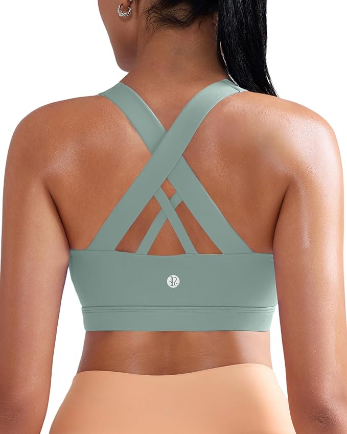 RUNNING GIRL Sports Bra for Women, Criss-Cross Back Padded Strappy Sports Bras Medium Support Yoga Bra with Removable Cups